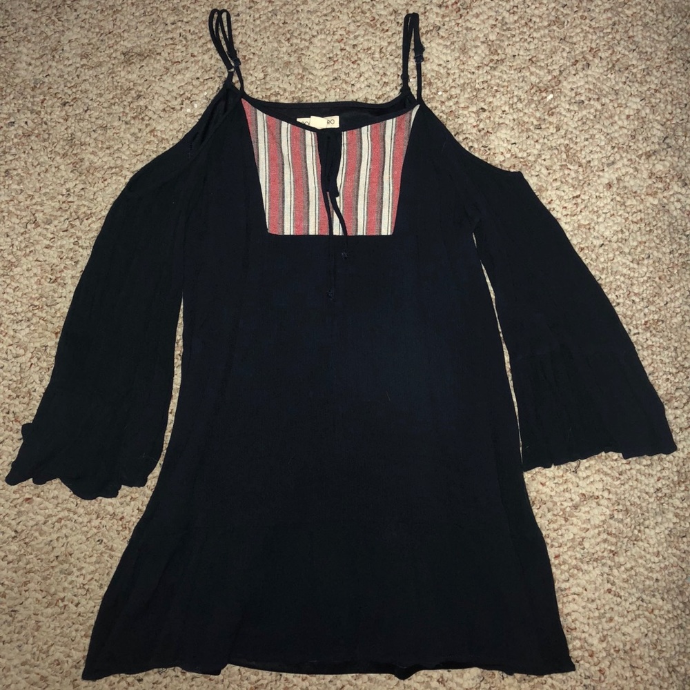navy cold shoulder dress